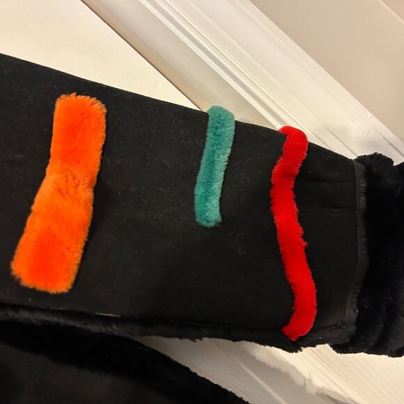 ZUKI Sz M/L Black Sheared Beaver w/Suede & Abstract Design Reversible Coat Jkt - Picture 10 of 14